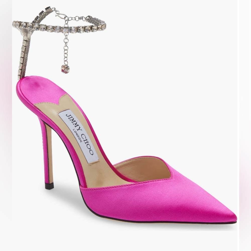 Jimmy Choo Saeda 100 Crystal Ankle Strap Pump Fuschia EU 40.5 (10.5 US)